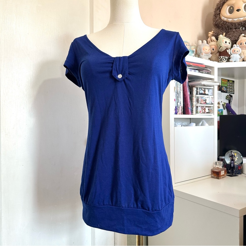 Vintage Y2K Charlotte Russe blue tshirt mini dress with fold over button small